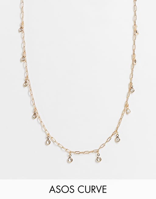 ASOS DESIGN Curve - Collana corta color oro con ciondoli con cristalli