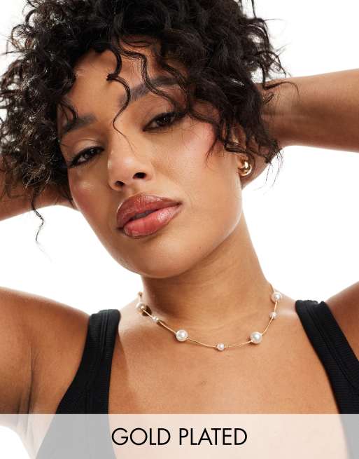 ASOS DESIGN Curve - Collana corta color oro con perle sintetiche di diverse misure