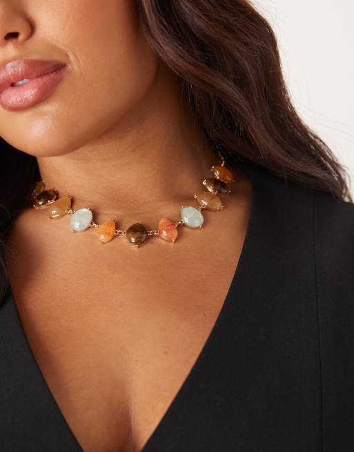 ASOS DESIGN Curve - Collana corta color oro con pietre sintetiche