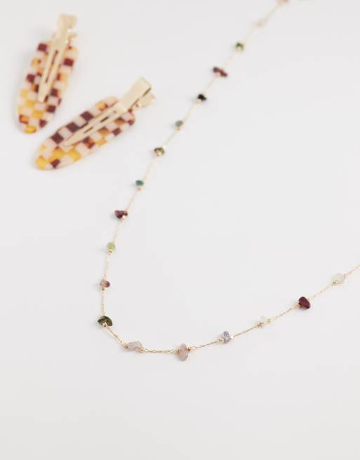 ASOS DESIGN Curve - Collana corta color oro con schegge di pietre sintetiche, 3 di 4