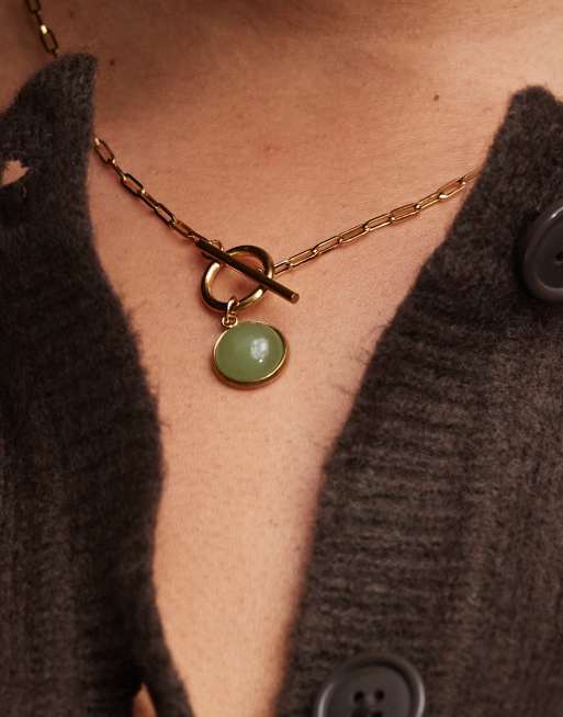 ASOS DESIGN Curve - Collana corta sottile in acciaio inossidabile color oro con pendente semiprezioso sintetico
