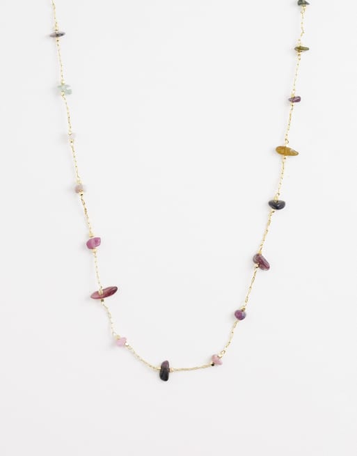 ASOS DESIGN Curve - Collana delicata color oro con scheggiature rosa