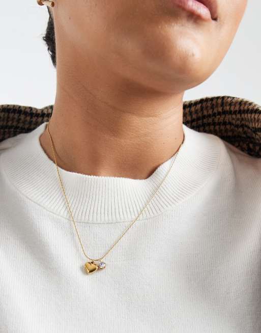 ASOS DESIGN Curve - Collana in acciaio inossidabile color oro con cristallo scintillante cz e ciondolo a cuore