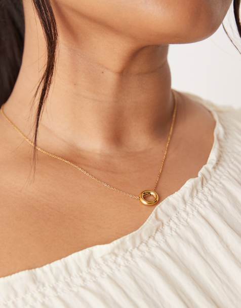 ASOS DESIGN Curve - Collana in acciaio inossidabile resistente all'acqua color oro con ciondolo rotondo - view 1