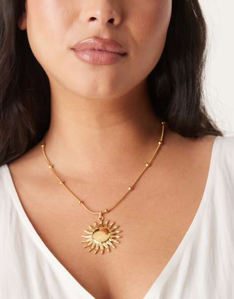 ASOS DESIGN Curve - Collana in acciaio inossidabile resistente all'acqua dorata con ciondolo a forma di sole - view 1