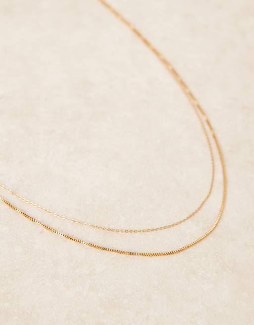 ASOS DESIGN Curve - Collana multifilo con catene miste in acciaio inossidabile resistente all'acqua color oro, 2 di 3