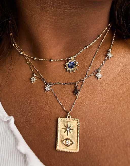 ASOS DESIGN Curve - Collana multifilo dorata con ciondolo celestiale di ispirazione vintage