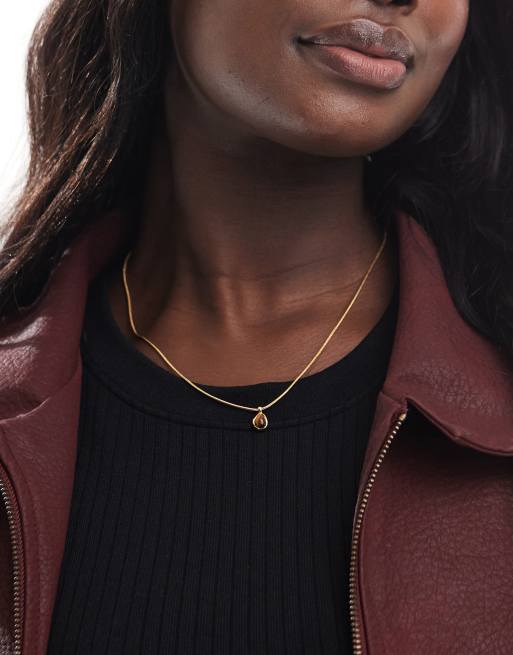 ASOS DESIGN Curve - Collana placcata oro 14 carati con ciondolo con vera pietra occhio di tigre