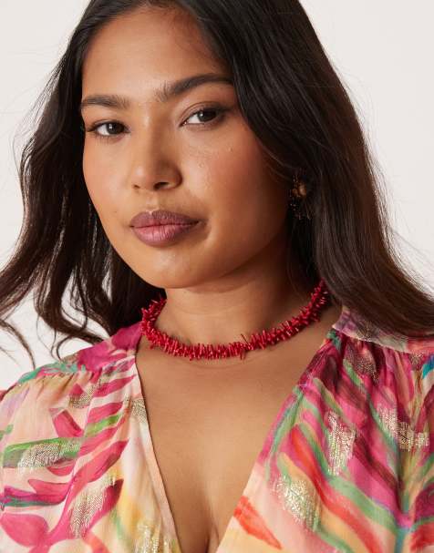 ASOS DESIGN Curve - Collana rossa con pietre sintetiche e cinturino a T - view 1
