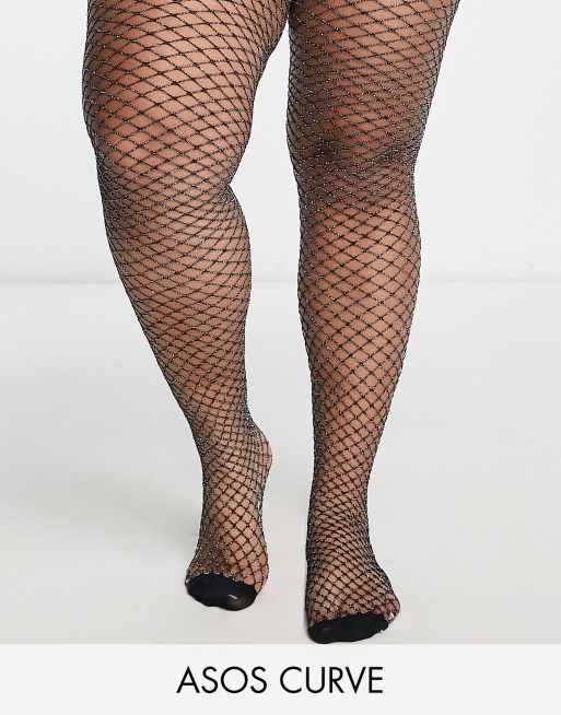 ASOS DESIGN Curve - Collant a rete argento metallizzato