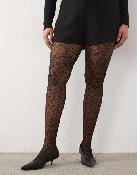 ASOS DESIGN Curve collant neri trasparenti super elasticizzati con stampa leopardata - view 1