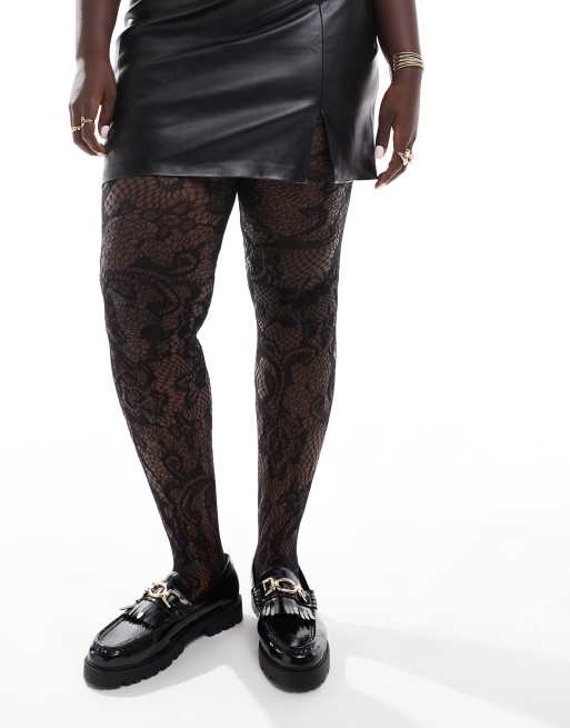 Collants Fantaisie Noirs à Résille Florale - Taille Unique - Femme