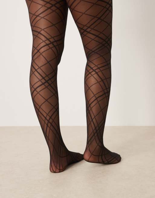 ASOS DESIGN Curve - Collant super elasticizzati neri con motivo a losanghe, 2 di 3