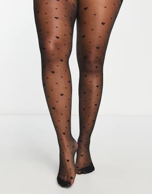 ASOS DESIGN Curve - Collants 30 deniers motif cœurs et pois - Noir