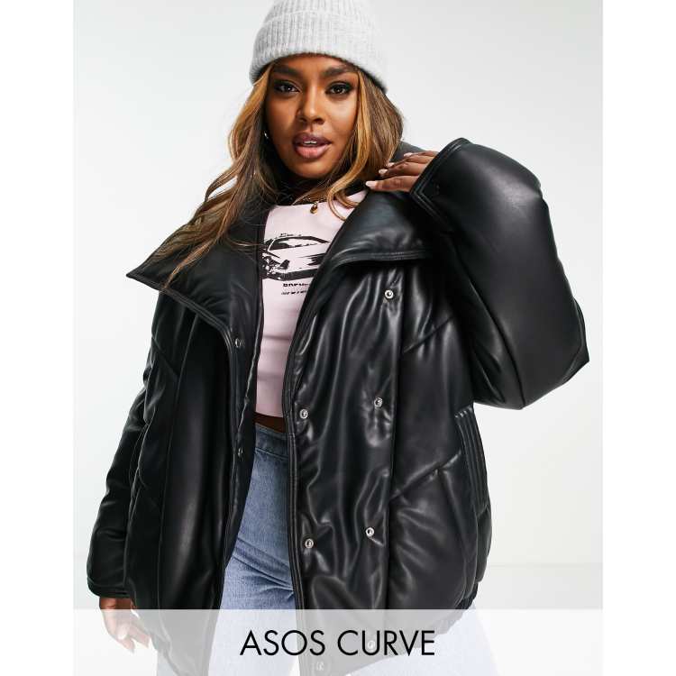 Oversized Faux Leather Puffer Jacket