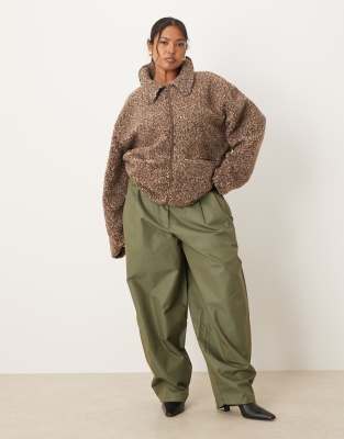 Asos Curve Asos Design Curve Collared Borg Fleece Zip Through In Brown