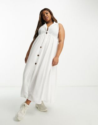 ASOS DESIGN Curve collared button through midi smock dress in white
