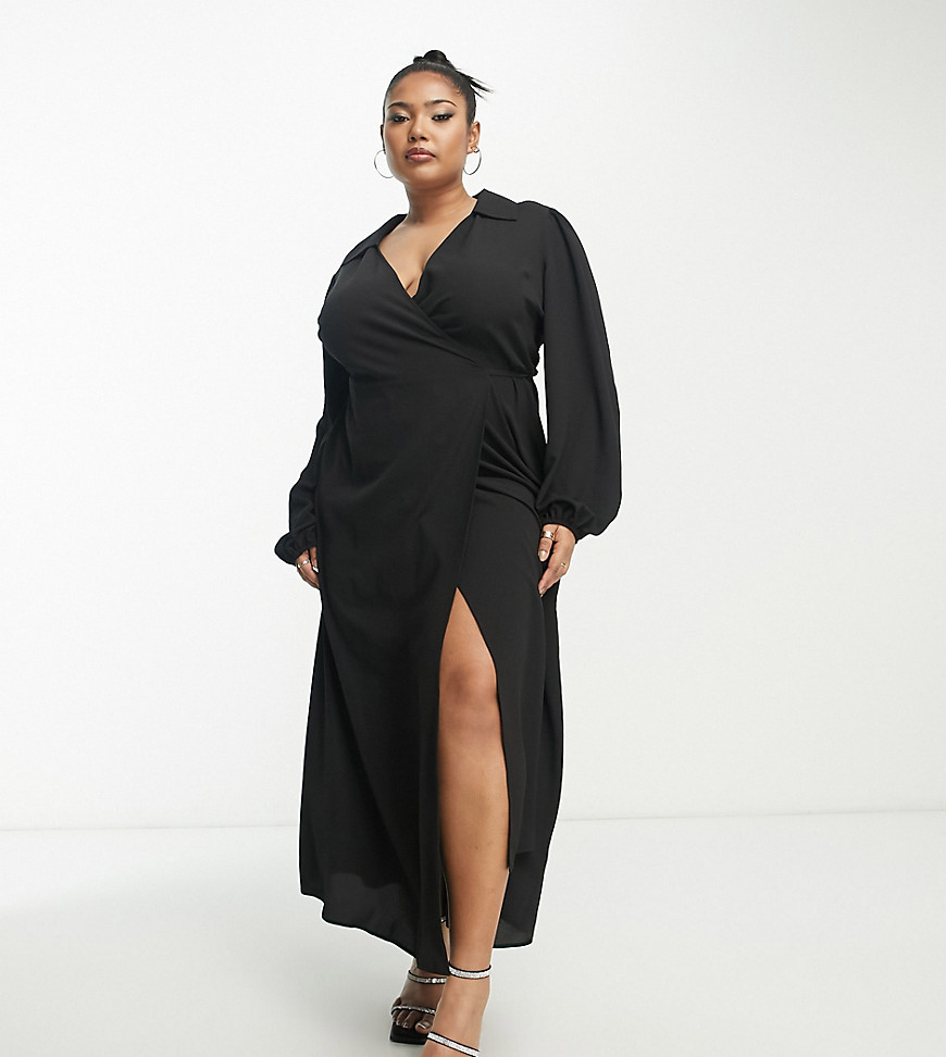 Dresses by ASOS Curve A round of applause for the dress Spread collar Wrap front Long sleeves Tie waist Regular fit