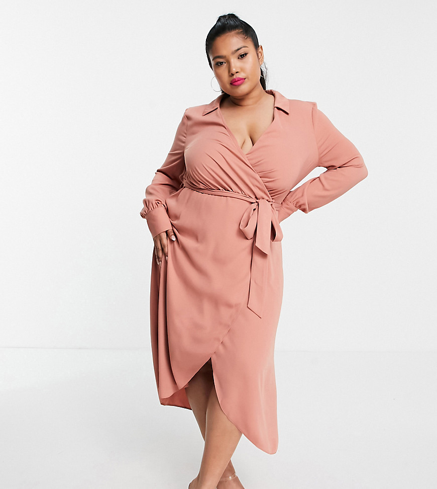 Plus-size dress by ASOS DESIGN Dress casual? No thanks Spread collar Wrap front Tie waist with button closure Regular fit