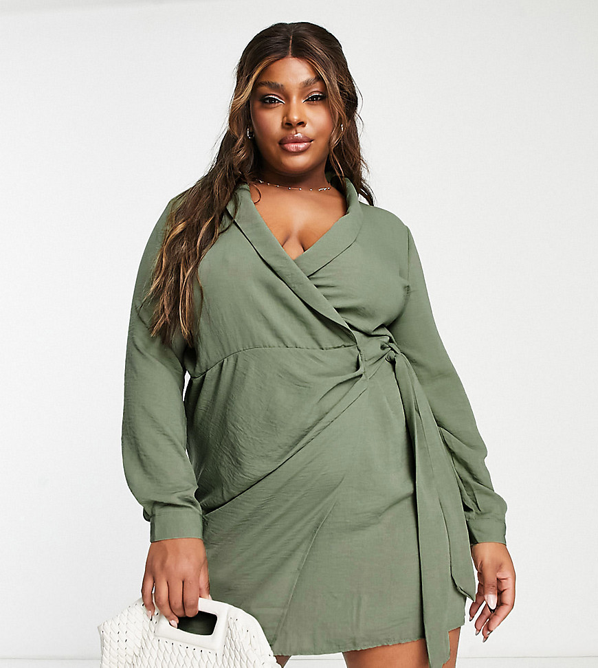 Plus-size dress by ASOS DESIGN Always here for a wrap dress Shawl collar Wrap, tie front Regular fit