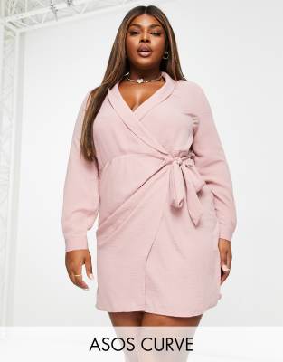 ASOS DESIGN Curve collared wrap mini dress in pink