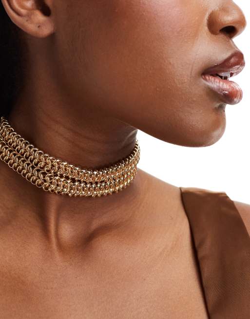 ASOS DESIGN Curve - Collarino con doppia fila di catenine stile serpente, colore oro