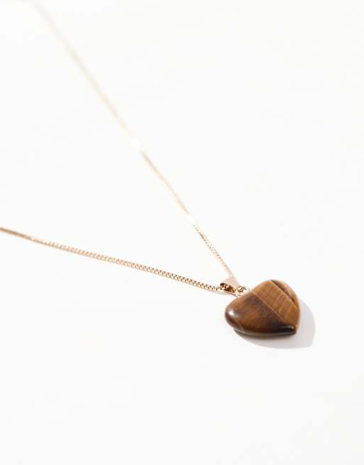ASOS DESIGN Curve - Collier avec pendentif cœur en œil de tigre - Doré, 2 de 3