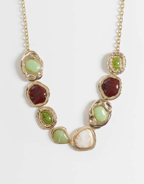 ASOS DESIGN Curve - Collier avec pierres en résine effet fondu - Doré - view 1