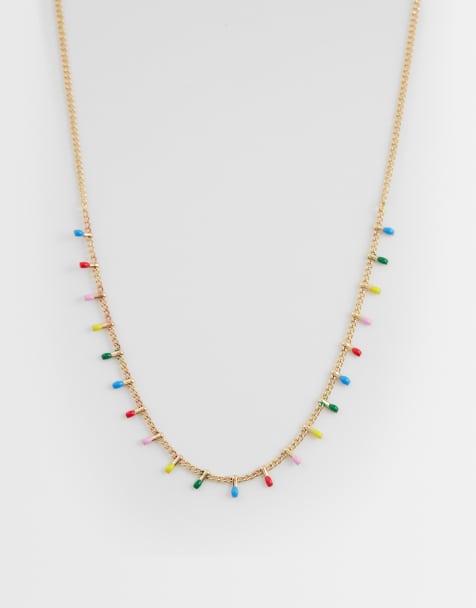 ASOS DESIGN Curve - Collier court orné de perles multicolores - Doré - view 1