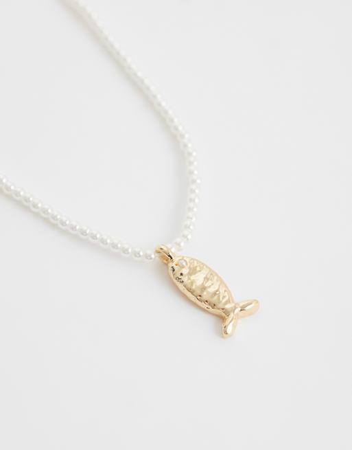 ASOS DESIGN Curve - Collier de perles fantaisie avec pendentif poisson - Doré, 2 de 4