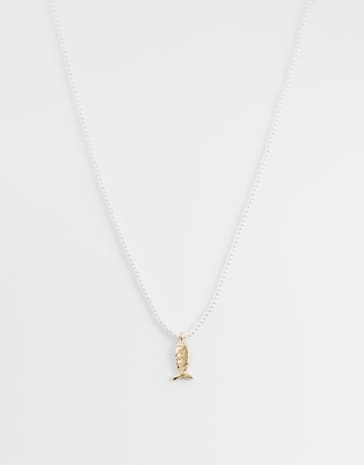 ASOS DESIGN Curve - Collier de perles fantaisie avec pendentif poisson - Doré, 4 de 4