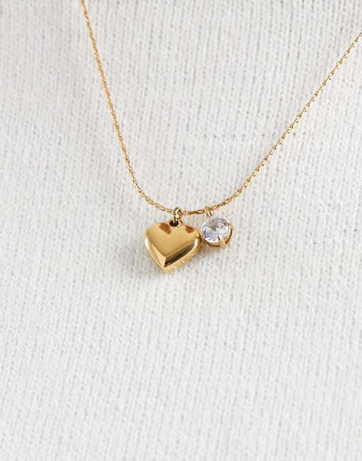ASOS DESIGN Curve - Collier en acier inoxydable avec pendentif cœur et zircons cubiques - Doré, 2 de 3