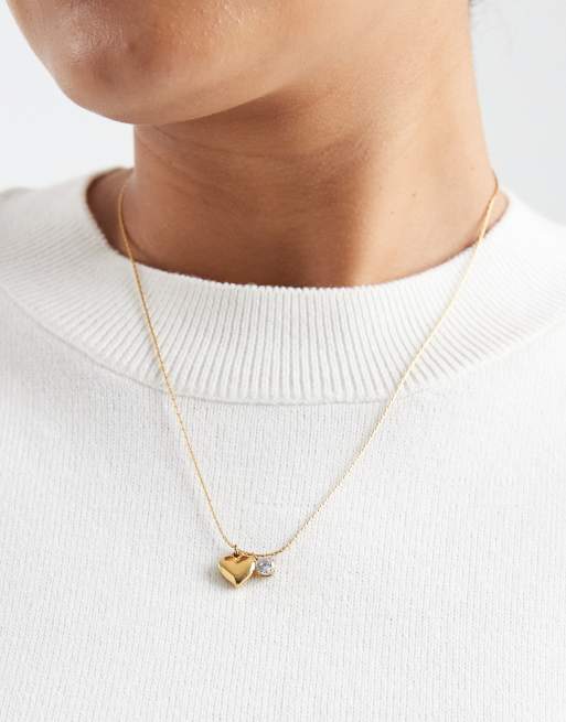 ASOS DESIGN Curve - Collier en acier inoxydable avec pendentif cœur et zircons cubiques - Doré, 3 de 3