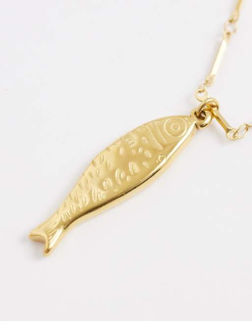 ASOS DESIGN Curve - Collier en acier inoxydable résistant à l'eau avec pendentif poisson - Doré, 3 de 4
