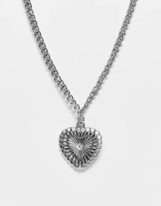 ASOS DESIGN Curve - Collier mi-long avec pendentif en cœur effet vieilli - Argenté
