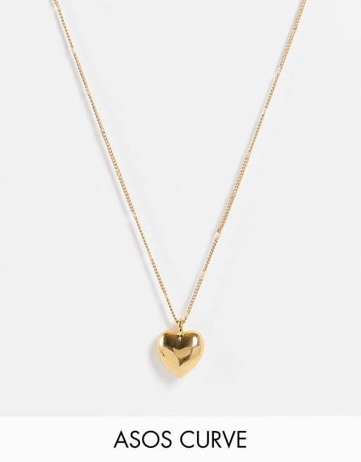 ASOS DESIGN Curve - Collier plaqué or 14 carats avec pendentif cœur en relief