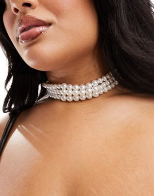 ASOS DESIGN Curve choker necklace with triple row faux pearl design - ASOS Price Checker