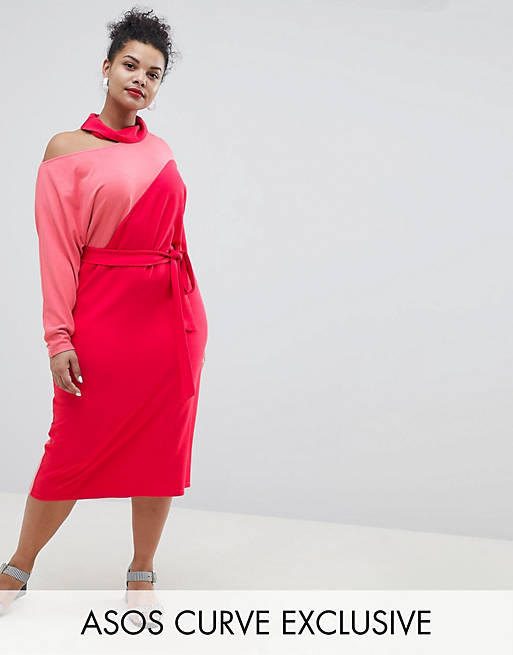 ASOS DESIGN Curve color block dress with wrap belt