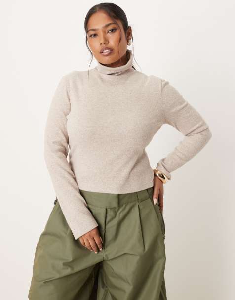 ASOS DESIGN Curve - Coltrui van zacht katoen met naaddetails in lichtbeige gemêleerd - view 1