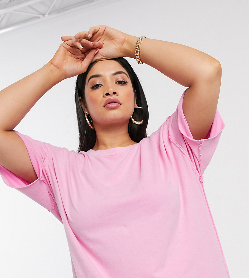 ASOS DESIGN Curve - Combi-set extra oversized T-shirt met naden in roze met wassing