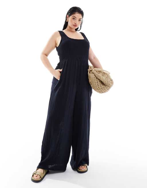 ASOS DESIGN Curve - Combinaison ample à encolure dégagée - Noir