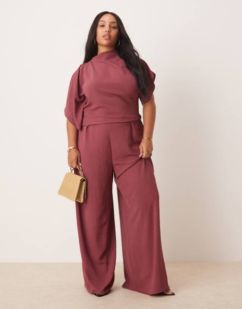 ASOS DESIGN Curve - Combinaison asymétrique avec col drapé - Bordeaux délavé - view 1