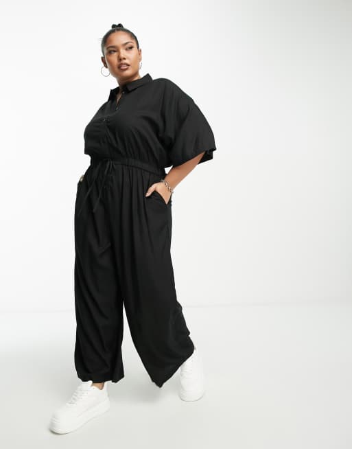ASOS DESIGN Curve - Combinaison chemise oversize avec liens à la taille - Noir, 4 de 4