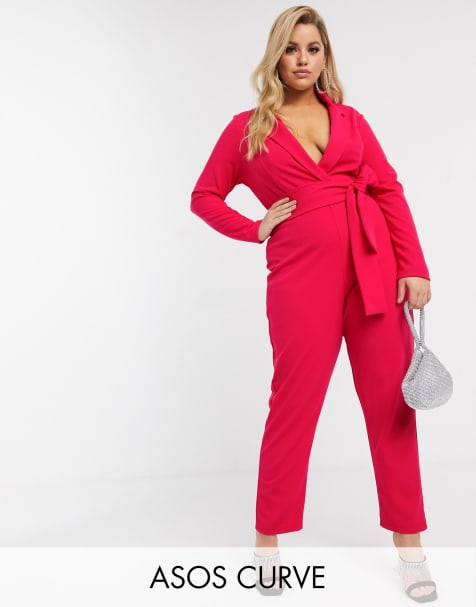 ASOS DESIGN Curve - Combinaison de smoking à décolleté plongeant en crêpe de néoprène