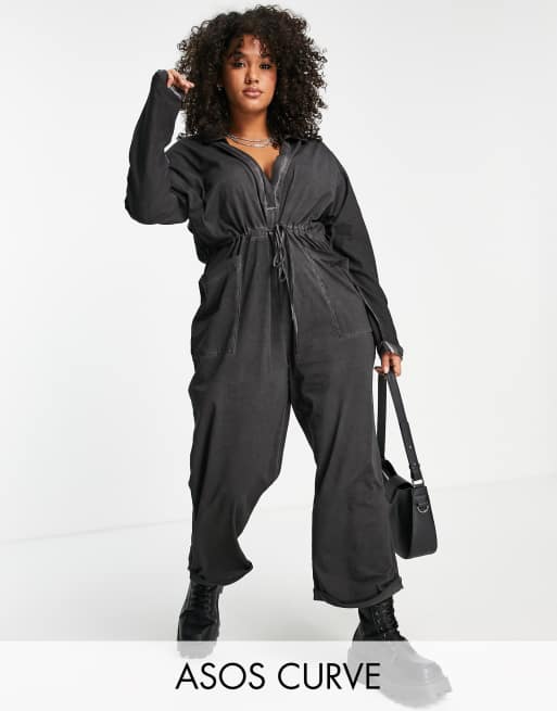 ASOS DESIGN Curve - Combinaison délavée à l'acide avec cordon de serrage et col V