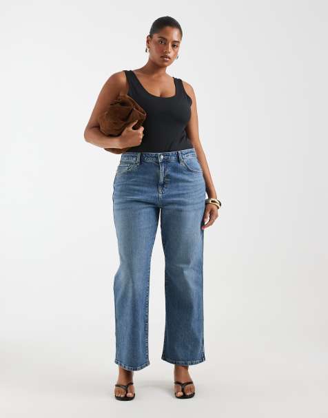 ASOS DESIGN Curve comfort stretch straight leg jean in authentic mid blue - view 1