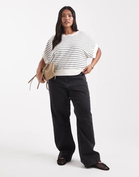 ASOS DESIGN Curve comfort stretch straight leg jean in washed black - view 1