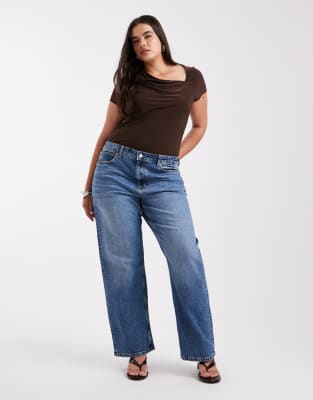 ASOS DESIGN Curve comfort stretch straight leg jeans in authentic mid blue