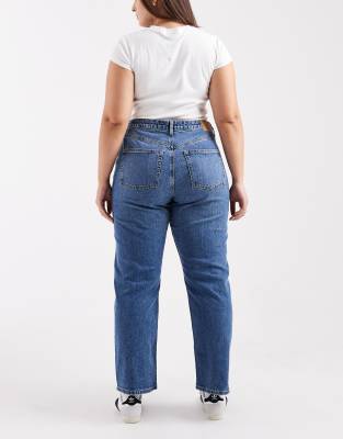 Asos Curve Asos Design Curve Comfort Stretch Straight Leg Jeans In Blue