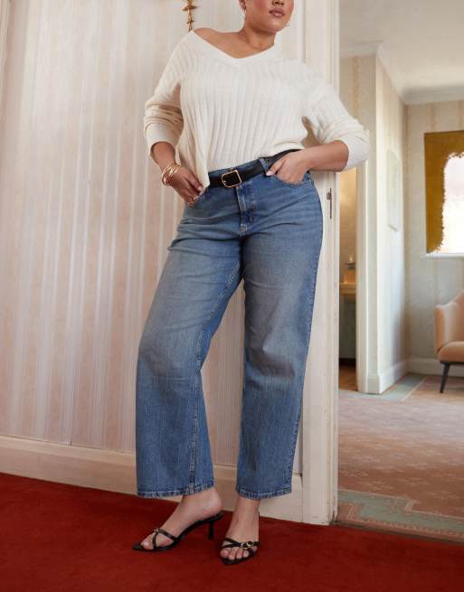 ASOS DESIGN Curve comfort stretch straight leg jean in mid blue